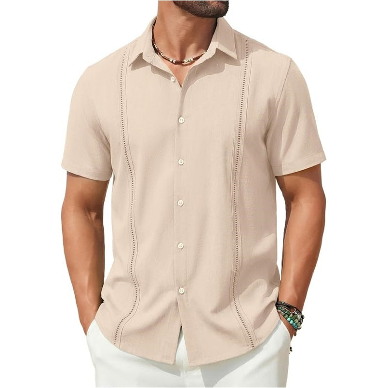 💥Men's Cuban Guayabera Shirt Short Sleeve V-Neck