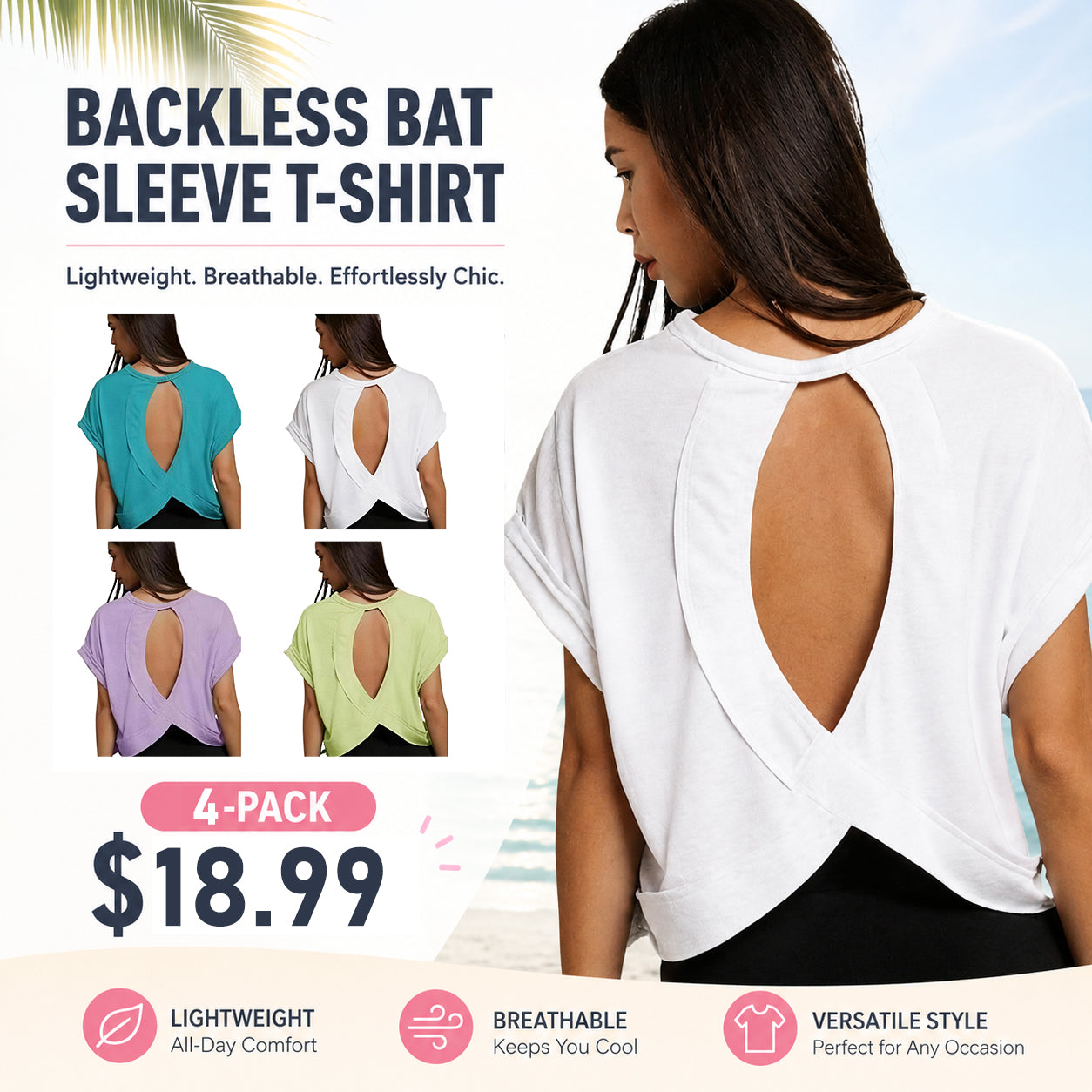 Women's Essnce Cut Out Back Batwing Sleeve Tee