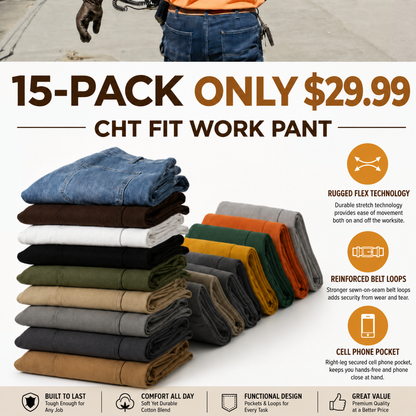 Ends at Midnight ! CHT Men's Flex Relaxed Straight Work Pants Rigby Pant