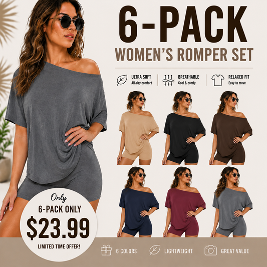 🌸 Women’s Off Shoulder 2-Piece Lounge Set – Casual Fitted Shorts Pajama Set, Soft Spring & Summer Sleepwear Matching Outfit