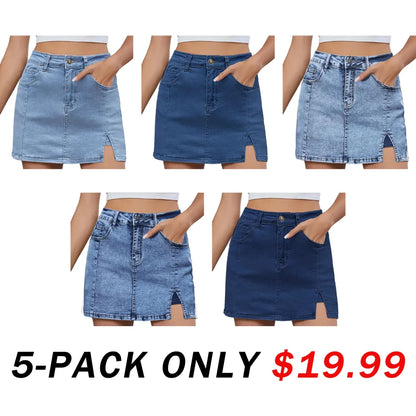 🛍️Women's Minimalist High-Waisted Denim Mini Skirt Shorts with Side Slit