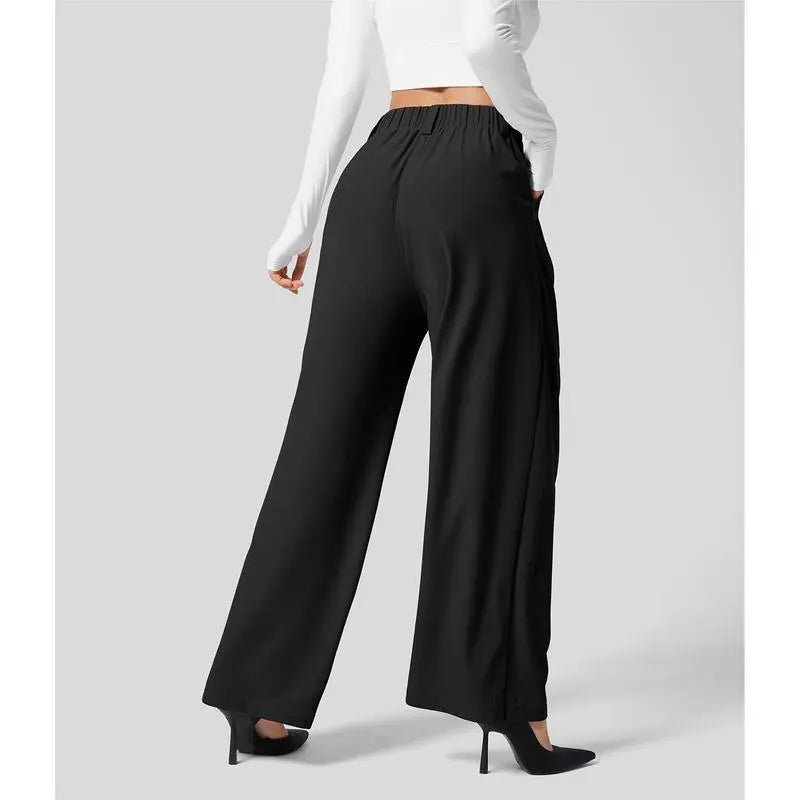 🔥Autumn Sale– High Waisted Pleated Wide Leg Waffle Work Pants with Side Pockets