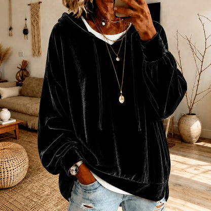 Women's Loose Velvet Drawstring Hoodie