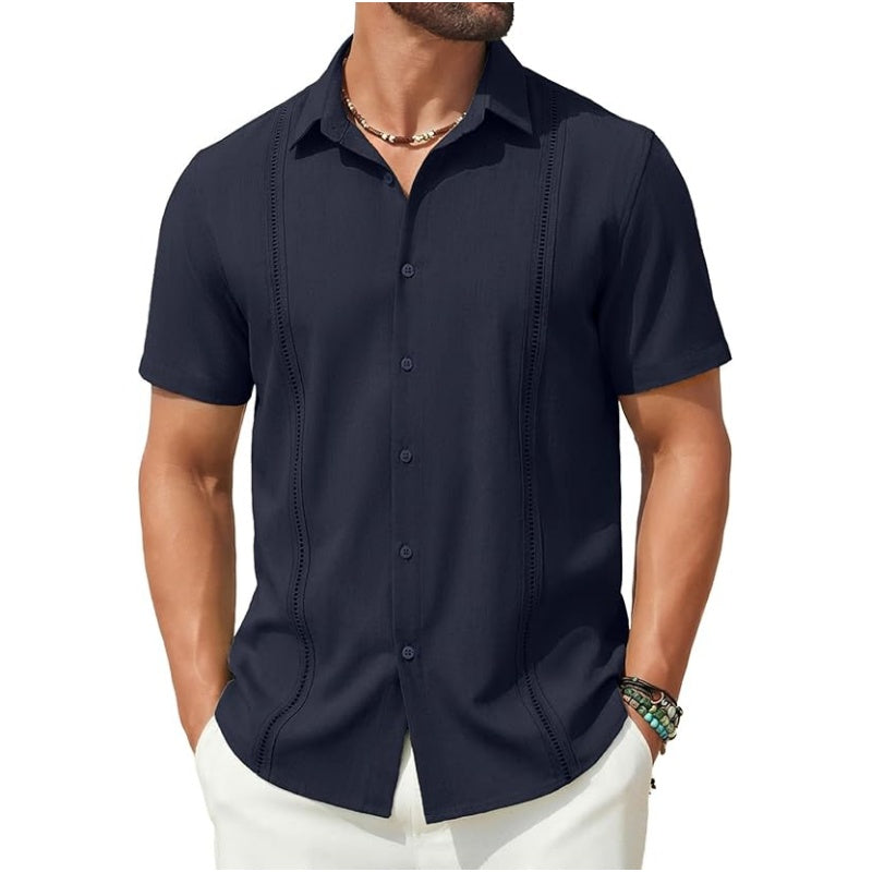 💥Men's Cuban Guayabera Shirt Short Sleeve V-Neck