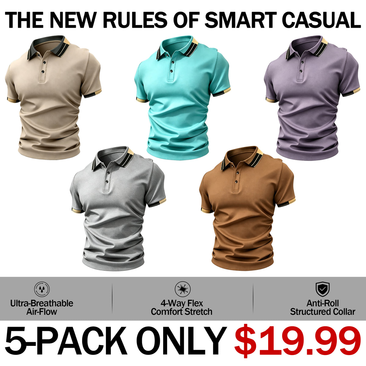 Men’s  Polo Shirt – Breathable Casual Stretch Fit Top