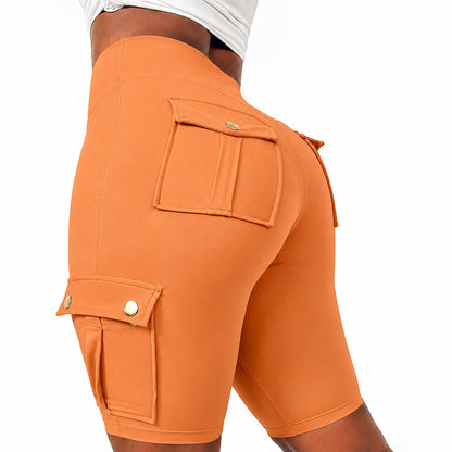 Womens Workout Shorts with Pocket Tummy Control Cargo Shorts Knee Length Butt Lifting High Waisted Biker Yoga Legging