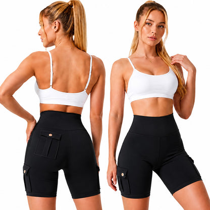 Womens Workout Shorts with Pocket Tummy Control Cargo Shorts Knee Length Butt Lifting High Waisted Biker Yoga Legging