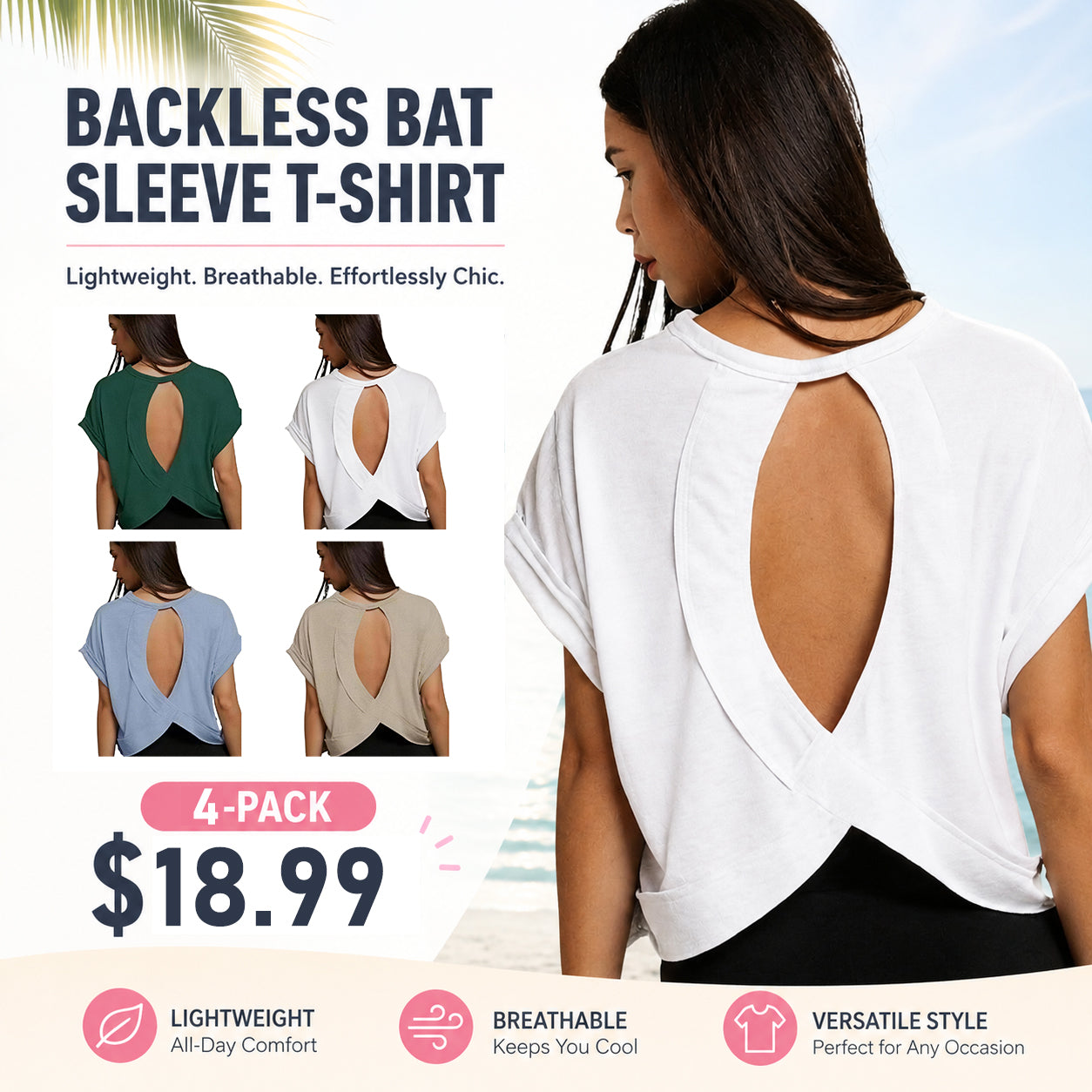 Women's Essnce Cut Out Back Batwing Sleeve Tee