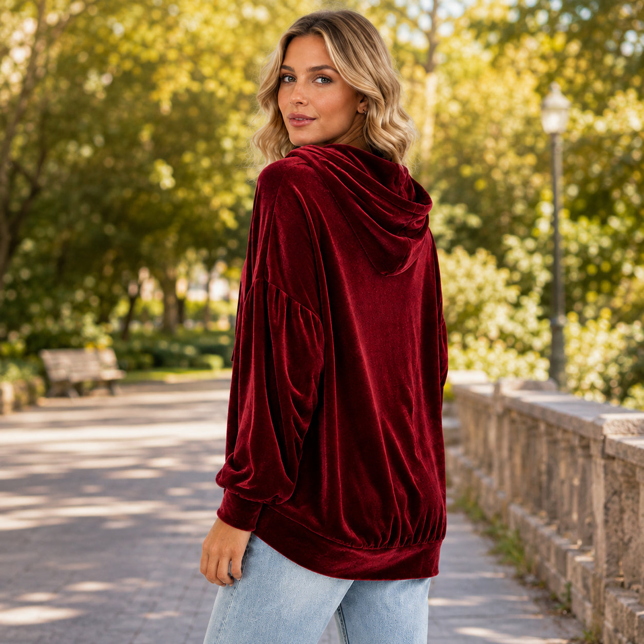 Women's Loose Velvet Drawstring Hoodie