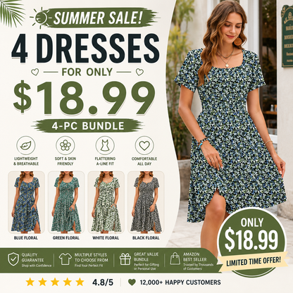 Women Square Neck Ditsy Floral Dress, Ruffle Empire Waist A-Line Sundress With Pockets