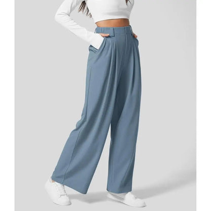 🔥Autumn Sale– High Waisted Pleated Wide Leg Waffle Work Pants with Side Pockets
