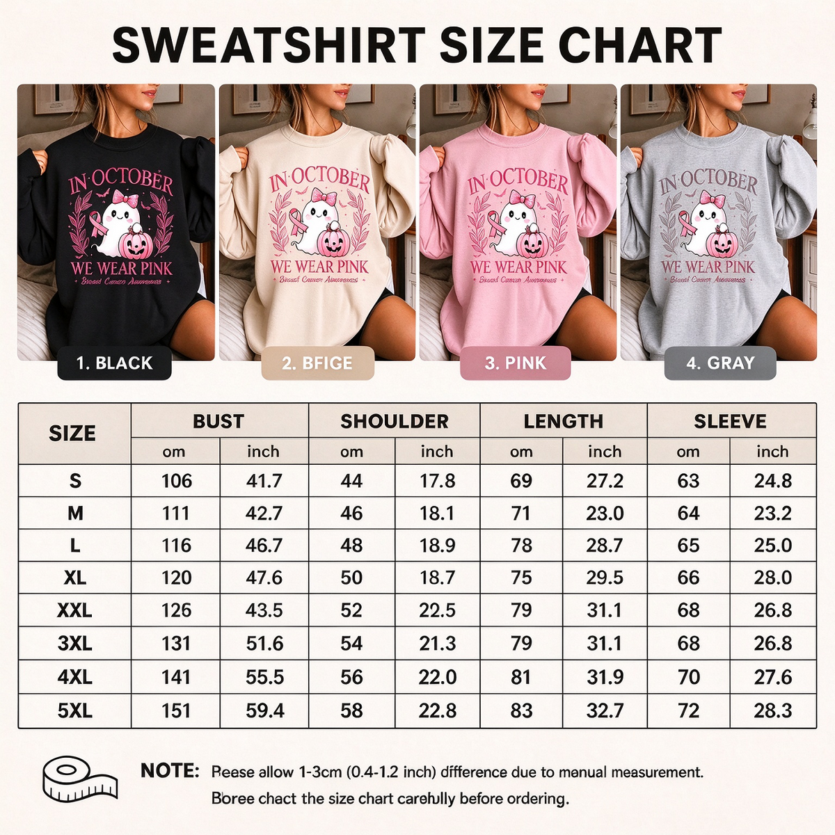 In October We Wear Pink Sweatshirt, Retro Breast Cancer Awareness Shirt, Pink Ribbon Support Hope October Gift
