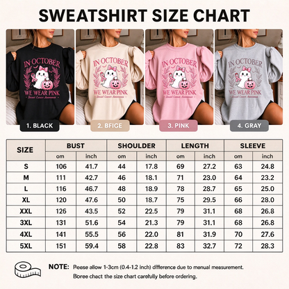 In October We Wear Pink Sweatshirt, Retro Breast Cancer Awareness Shirt, Pink Ribbon Support Hope October Gift
