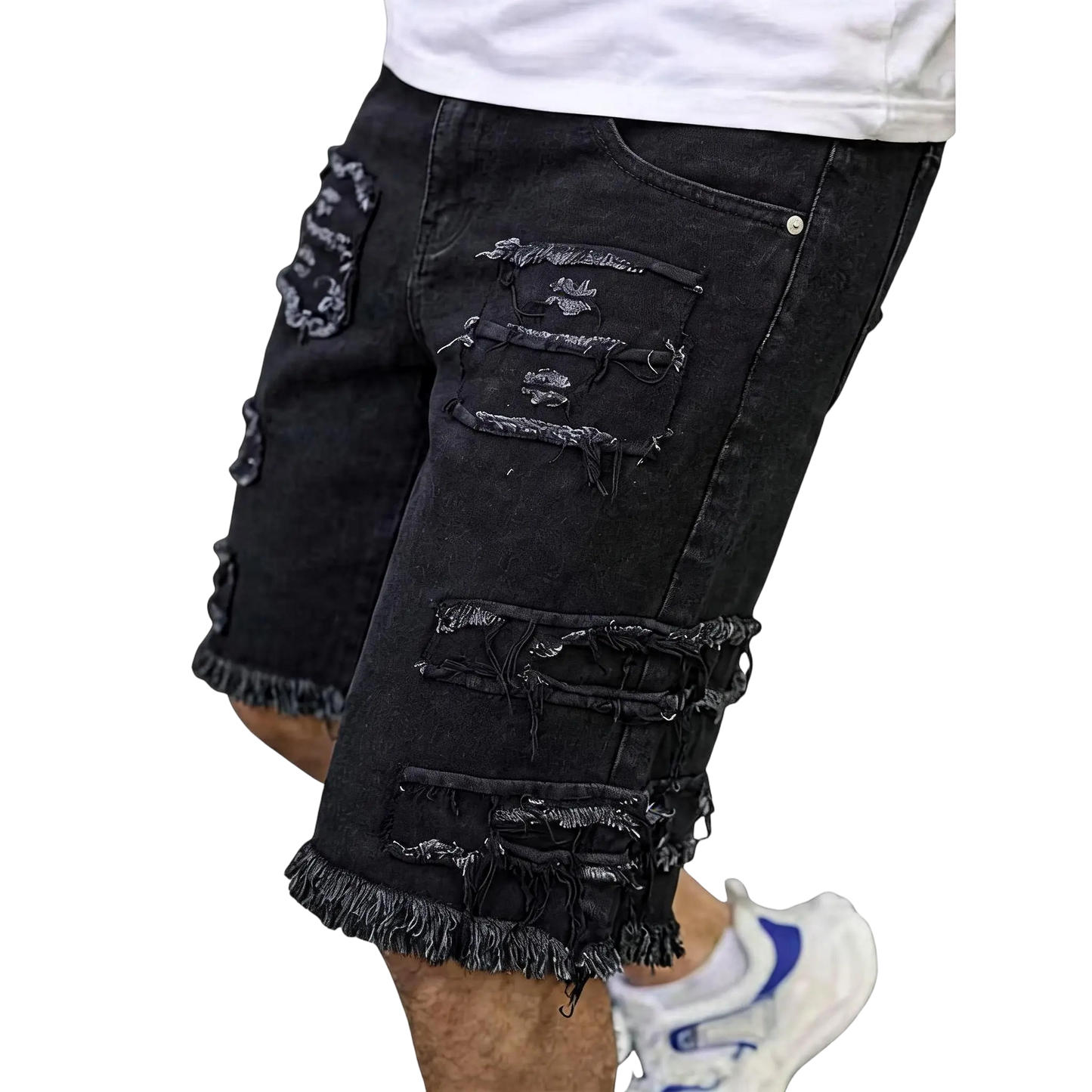 Raw Hem Denim Shorts with Rips – Edgy Urban Casual Warm-Weather Essential