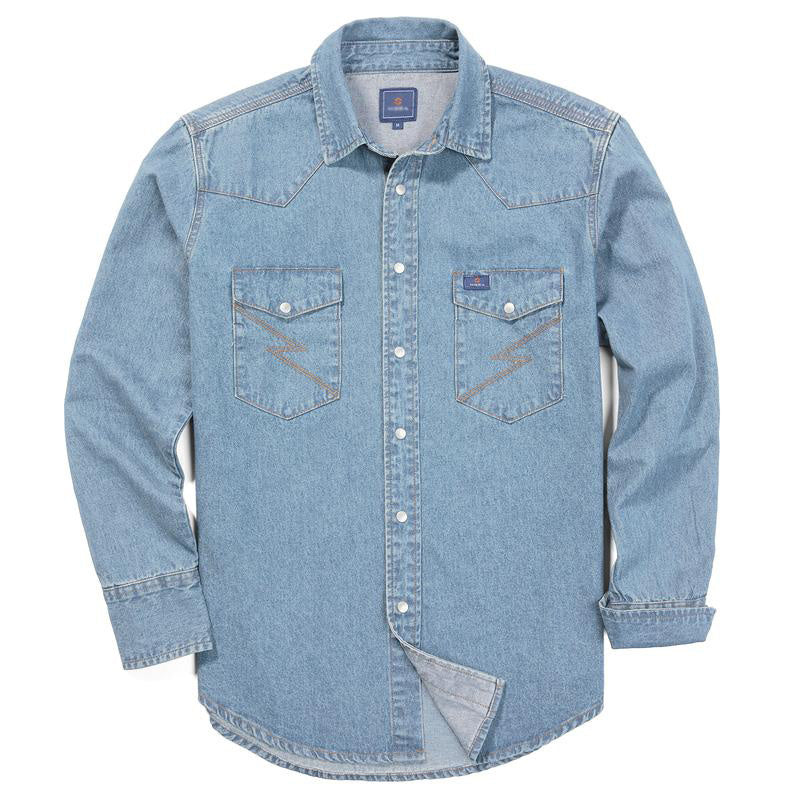 ✨Hot Sale✨Men's Long Sleeve Stone-Washed and Pre-Washed Denim Work Shirt