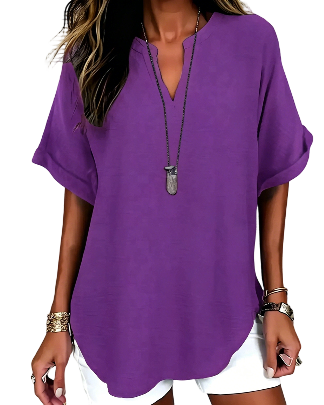 🔥Women's Plain Short Sleeve Blouse, Casual Solid Color Top for Daily Wear, Ladies Clothes for All Seasons