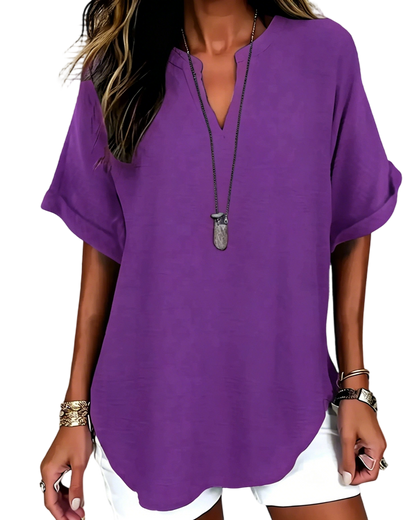 🔥Women's Plain Short Sleeve Blouse, Casual Solid Color Top for Daily Wear, Ladies Clothes for All Seasons