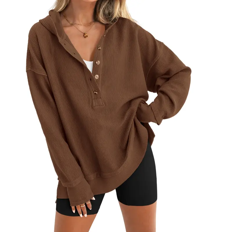 🔥 Limited-Time Sale ✨ Women’s Oversized Hoodie Sweatshirt | Button Up V Neck Long Sleeve Casual Pullover Top 🍂