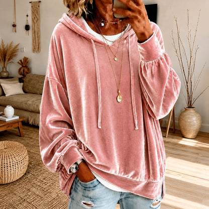 Women's Loose Velvet Drawstring Hoodie