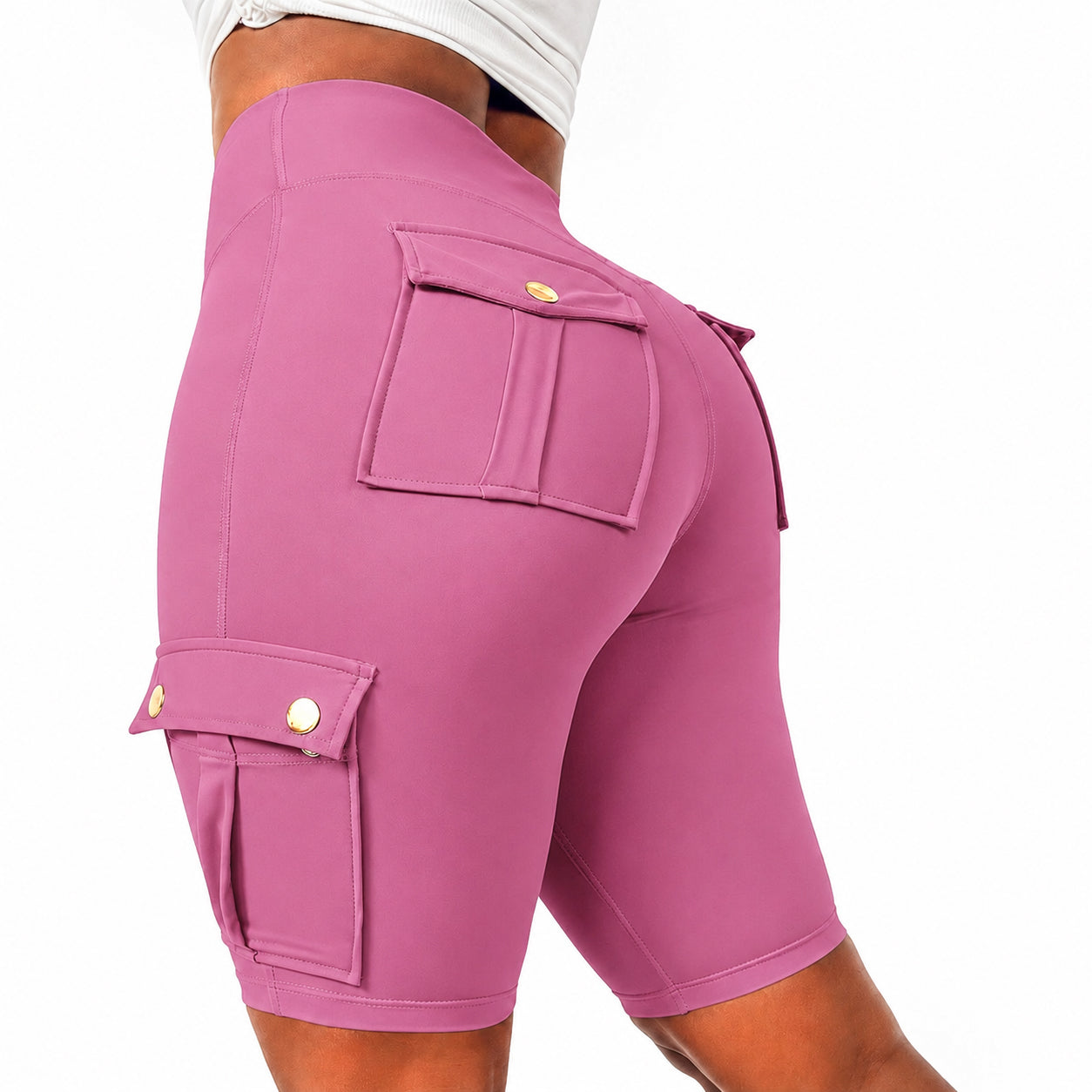 Womens Workout Shorts with Pocket Tummy Control Cargo Shorts Knee Length Butt Lifting High Waisted Biker Yoga Legging