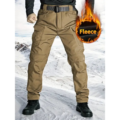 Men's Fleece-Lined Tactical Cargo Pants, Windproof Warm Work Pants with Multi-Pockets, 320g Fabric, Regular Fit Outdoor Pants for Fall & Winter