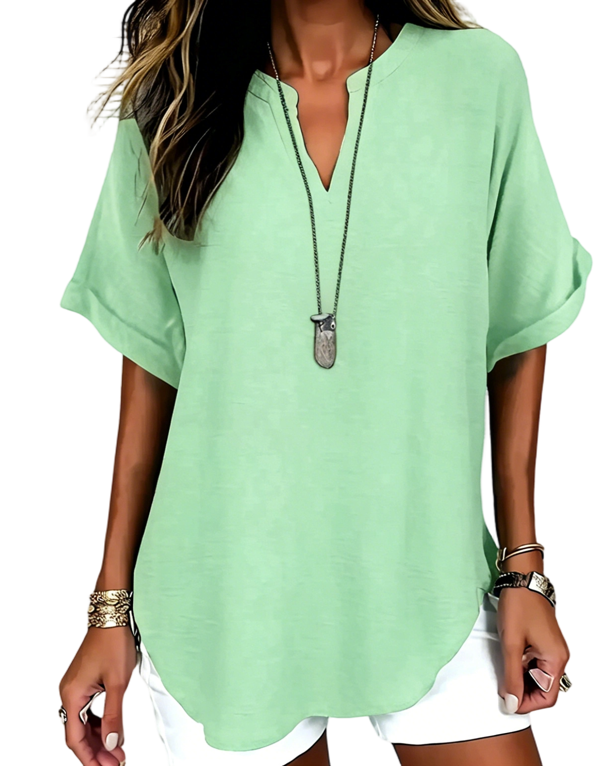 🔥Women's Plain Short Sleeve Blouse, Casual Solid Color Top for Daily Wear, Ladies Clothes for All Seasons