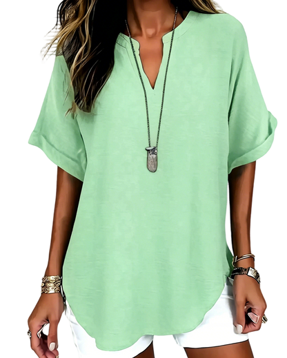🔥Women's Plain Short Sleeve Blouse, Casual Solid Color Top for Daily Wear, Ladies Clothes for All Seasons
