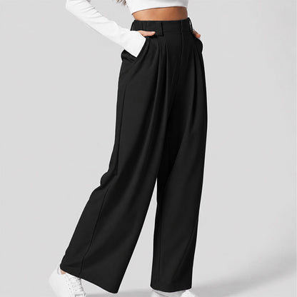 🔥Autumn Sale– High Waisted Pleated Wide Leg Waffle Work Pants with Side Pockets