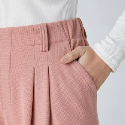 🔥Autumn Sale– High Waisted Pleated Wide Leg Waffle Work Pants with Side Pockets