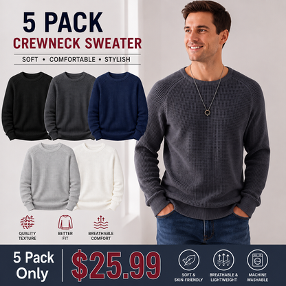 ✨2026 Collection at 58% OFF💥Men's Crewneck Sweater Soft Casual Sweaters Classic Long Sleeve Pullover Sweaters with Ribbing Edge
