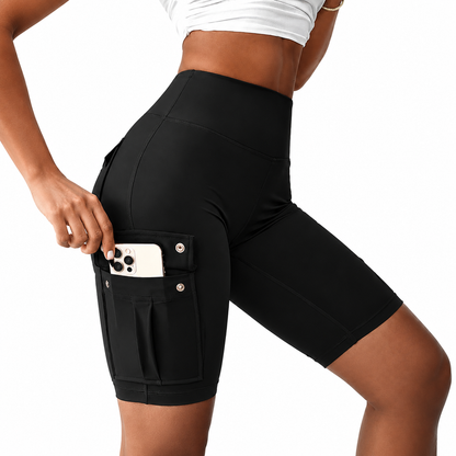 Womens Workout Shorts with Pocket Tummy Control Cargo Shorts Knee Length Butt Lifting High Waisted Biker Yoga Legging