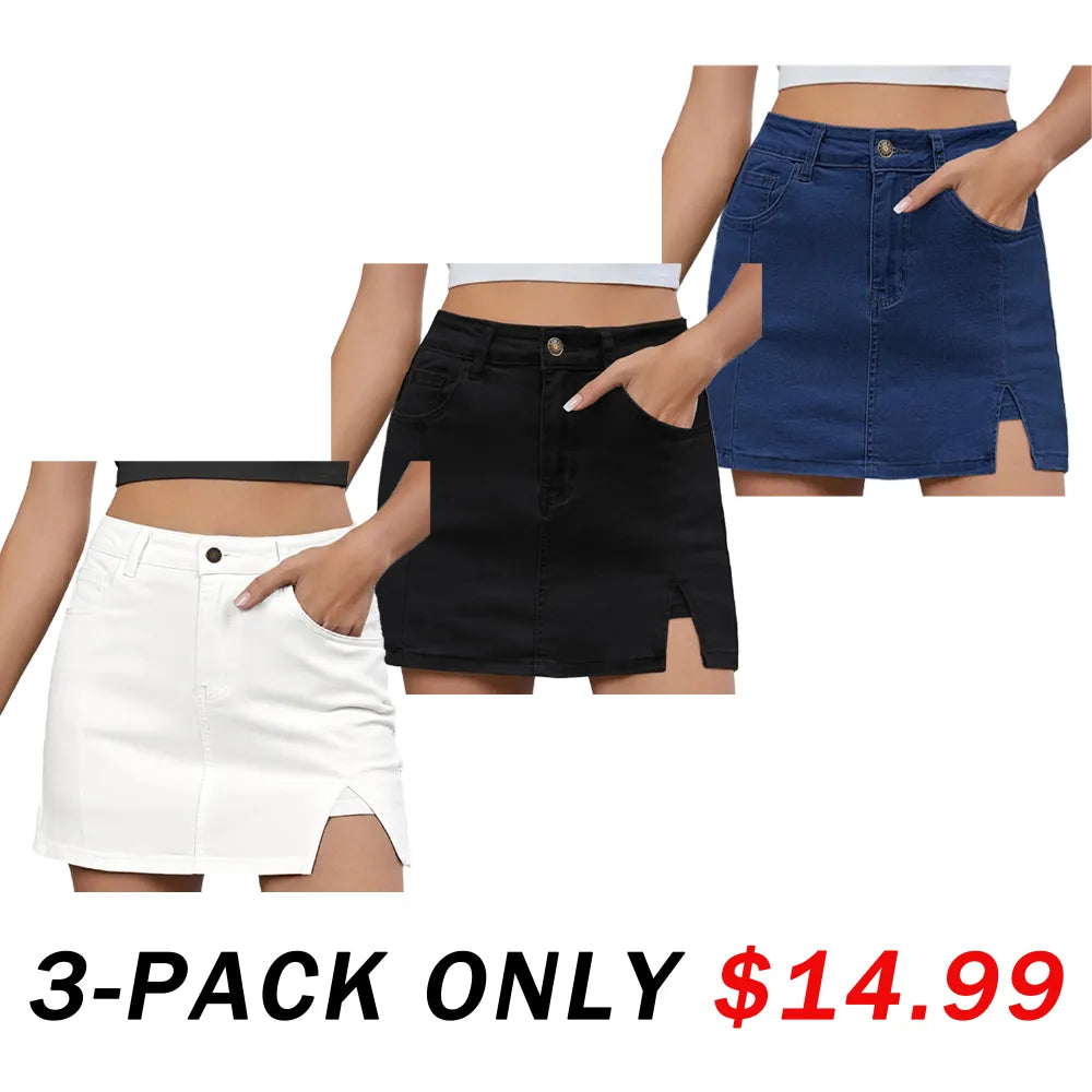 🛍️Women's Minimalist High-Waisted Denim Mini Skirt Shorts with Side Slit
