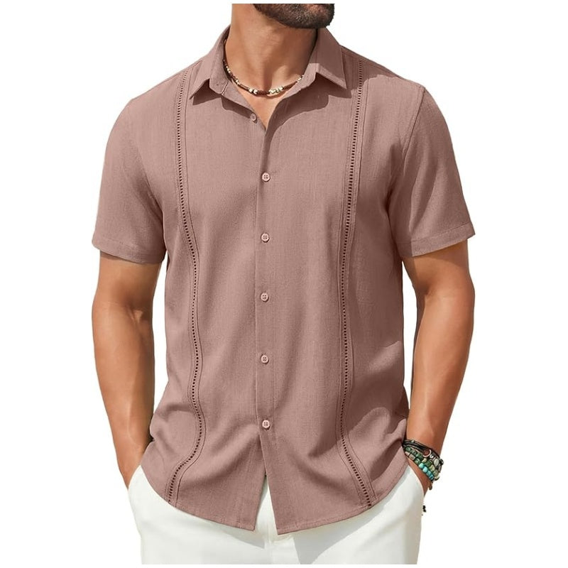 💥Men's Cuban Guayabera Shirt Short Sleeve V-Neck
