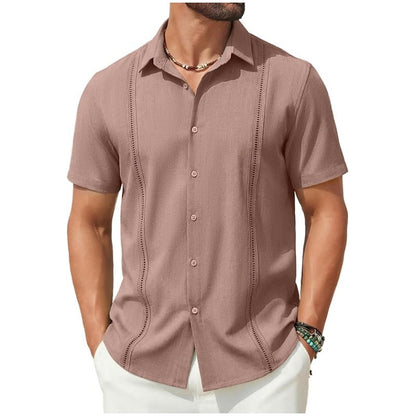 💥Men's Cuban Guayabera Shirt Short Sleeve V-Neck