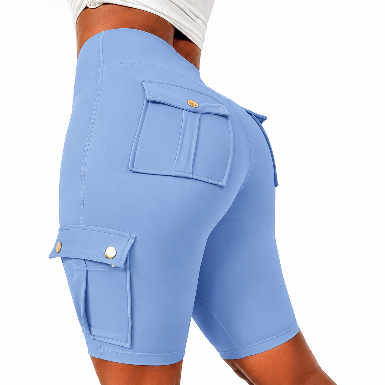 Womens Workout Shorts with Pocket Tummy Control Cargo Shorts Knee Length Butt Lifting High Waisted Biker Yoga Legging