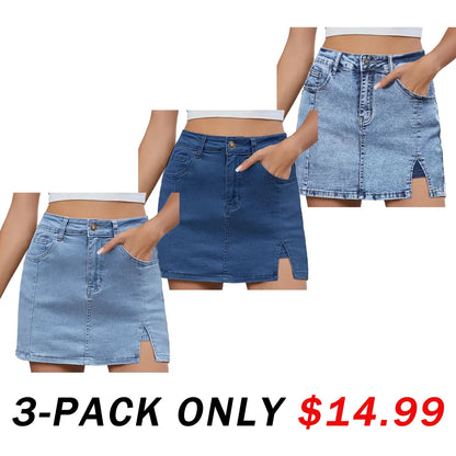 🛍️Women's Minimalist High-Waisted Denim Mini Skirt Shorts with Side Slit