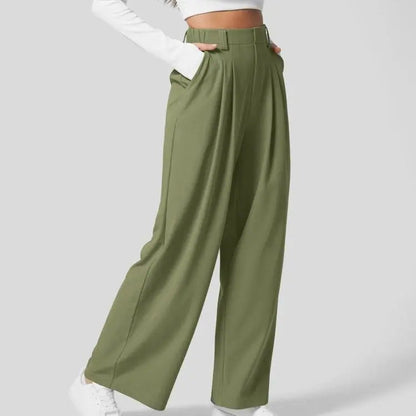 🔥Autumn Sale– High Waisted Pleated Wide Leg Waffle Work Pants with Side Pockets