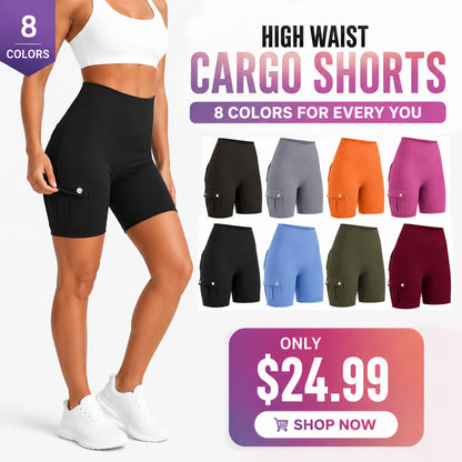 Womens Workout Shorts with Pocket Tummy Control Cargo Shorts Knee Length Butt Lifting High Waisted Biker Yoga Legging