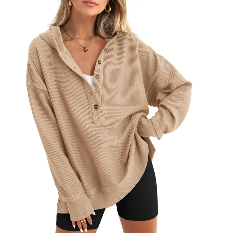 🔥 Limited-Time Sale ✨ Women’s Oversized Hoodie Sweatshirt | Button Up V Neck Long Sleeve Casual Pullover Top 🍂