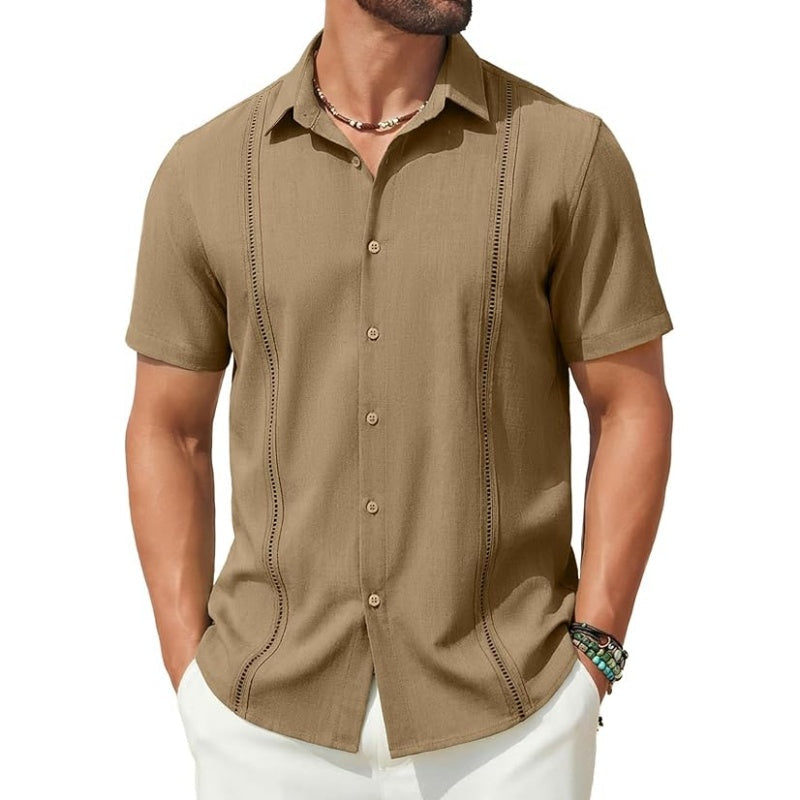 💥Men's Cuban Guayabera Shirt Short Sleeve V-Neck