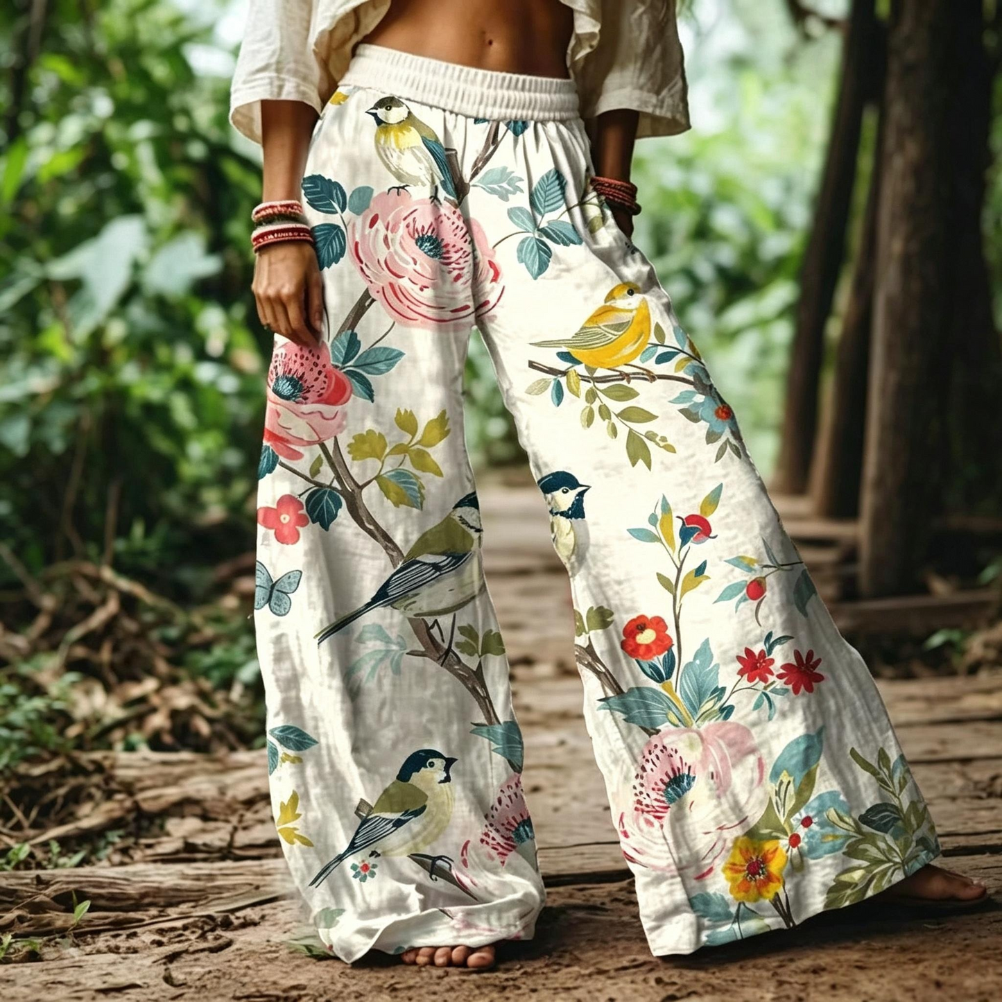 Women's Casual Bohemian Style Floral Print Wide Leg Pant
