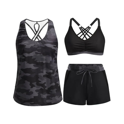 Three Piece Tankini with Shorts with Pockets