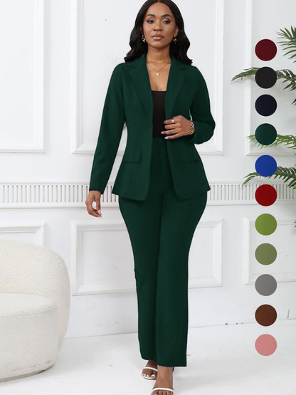 Women's elegant business solid color long-sleeved two-piece suit