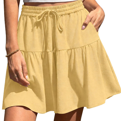 Women's Linen Blend Wide Leg Flowy Culotte Shorts Drawstring Loose Fit Summer Casual Lightweight Comfy Vacation Wear