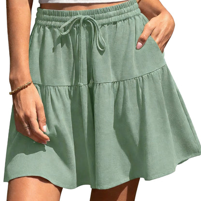 Women's Linen Blend Wide Leg Flowy Culotte Shorts Drawstring Loose Fit Summer Casual Lightweight Comfy Vacation Wear