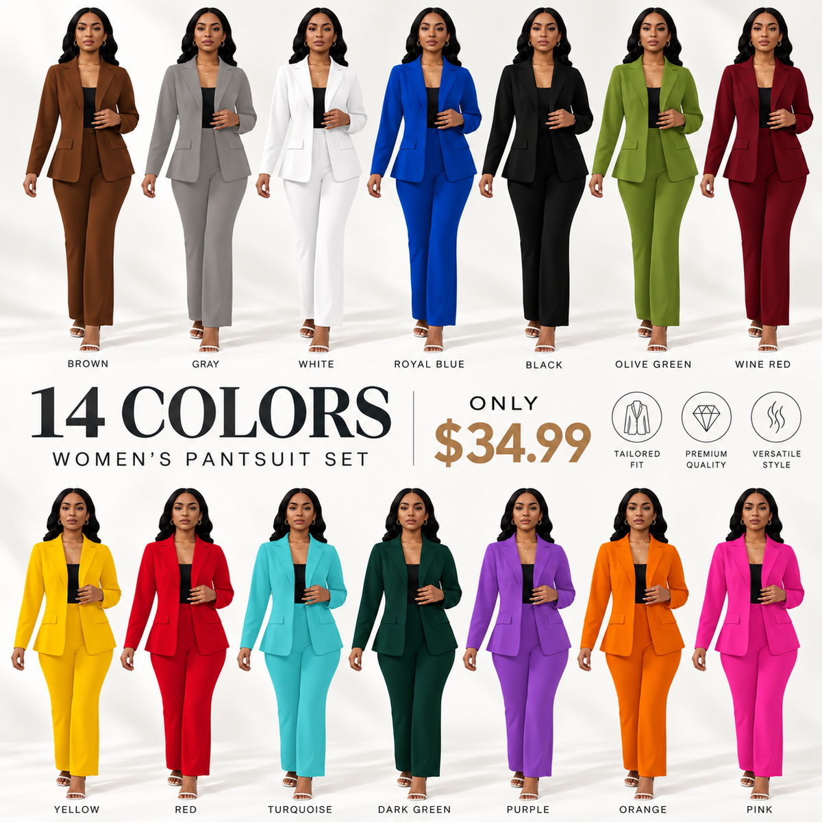 Women's elegant business solid color long-sleeved two-piece suit