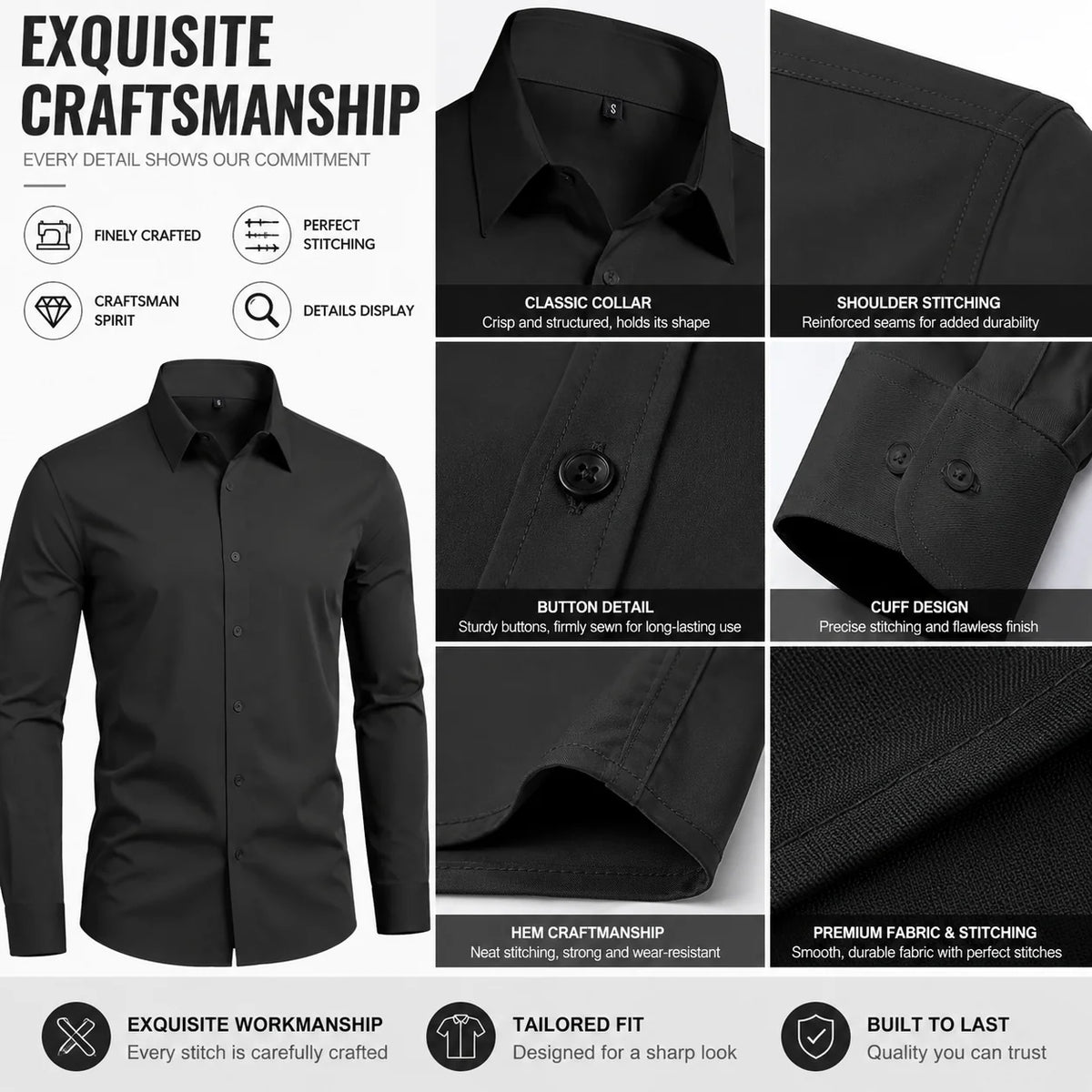 Men's Stain Sheild Business Casual Dress Shirts - Slim Fit