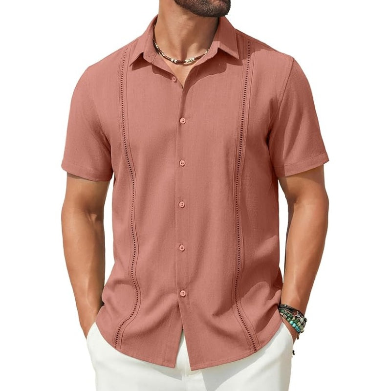 💥Men's Cuban Guayabera Shirt Short Sleeve V-Neck