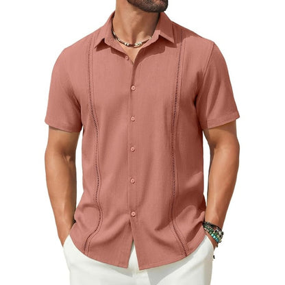 💥Men's Cuban Guayabera Shirt Short Sleeve V-Neck