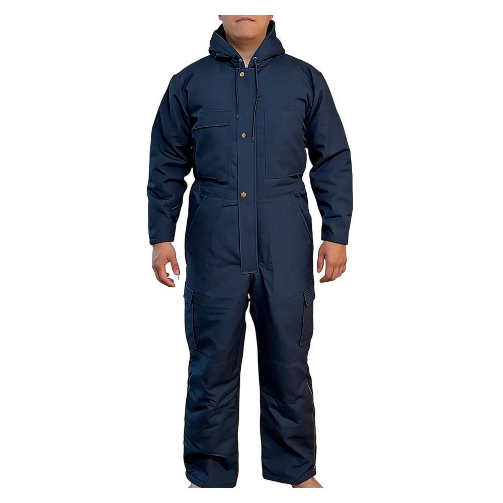 Navy men's insulated multi-pocket coverall front view